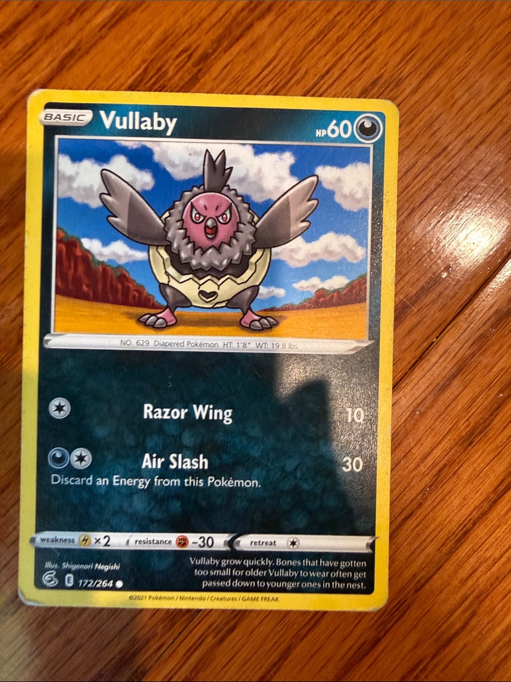 Pokemon Vullaby Trading Card - Yellow Border, Blue Artwork, Pink Character